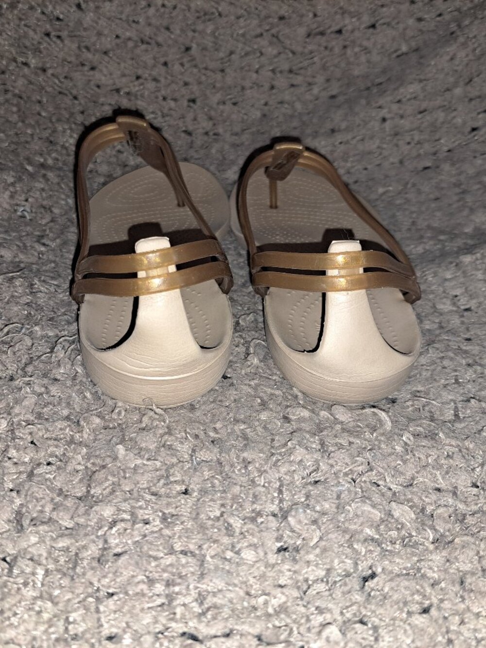 CROCS-Isabella Sandals Gold T Strap Jelly Thong Slingback-Sz 9-Excellent - Picture 6 of 8